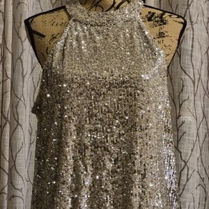 Cable & Gauge Sequin Top in Silver and Cream